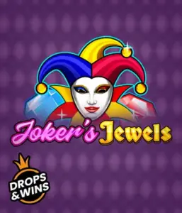 Discover the colorful charm of the Joker's Jewels game by Pragmatic Play, showcasing a captivating joker's mask embellished with a brightly colored jester hat. This graphic captures the light-hearted fun of traditional joker games, set against a purple background. Ideal for those who love classic slot games, offering a entertaining play experience. 